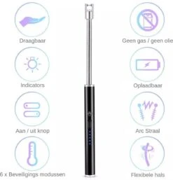 Merkloos BBQ Aansteker Oplaadbaar Met Usb Kabel - Elektrische Keuken Aansteker - Flexibele Aansteker - Zwart -Keuken BBQ 1155x1200