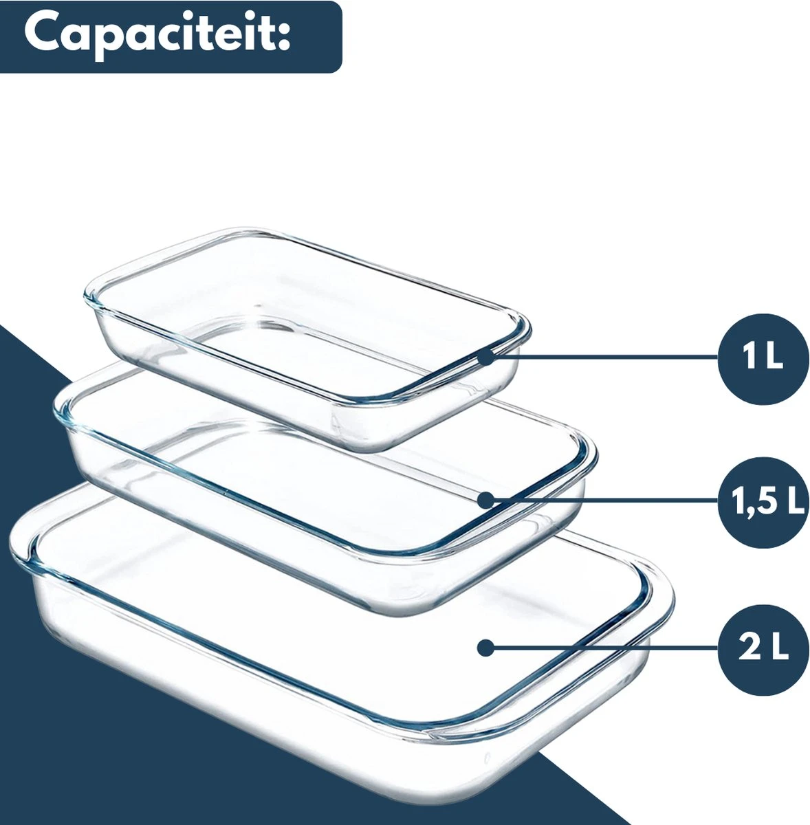 VAIVE 3-delige Ovenschaal Set - Rechthoekig - Glas 5 VAIVE 3-delige Ovenschaal Set - Rechthoekig - Glas - Afbeelding 3
