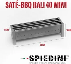 Spiedini Saté-bbq Bali 40 Mini - Kleine, Smalle Houtskoolbarbecue Met Horizontaal Rooster Voor Sate Of Andere Spiesjes - 40 Cm Lang, 11 Cm Breed, 14 Cm Hoog - Ideaal Voor Tuin- Of Open Haard, Of Balkon - Materiaal: Gealuminiseerd Ijzer -Keuken BBQ 1200x1086