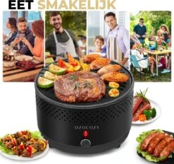Ozocozy BBQ-ONE Houtskool Tafelbarbecue - Ø30 Cm- Zwart - Incl. Draagtas, Siliconen Bakkwast En RVS-Barbecuetang -Keuken BBQ 1200x1133