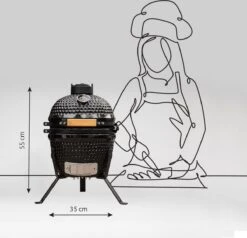BluMill Kamado BBQ Egg - Kamado 13 Inch - Incl. Vlees Thermometer - Houtskoolbarbecues - Zwart - Ø 27cm -Keuken BBQ 1200x1156