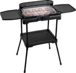 Princess 112250 Elektrische BBQ Met Zijplanken - BBQ - 40x25cm - Met En Zonder Statief Te Gebruiken - Met Zijplankjes - Ook Te Gebruiken Als Tafelgrill - 2200W -Keuken BBQ 1200x1164