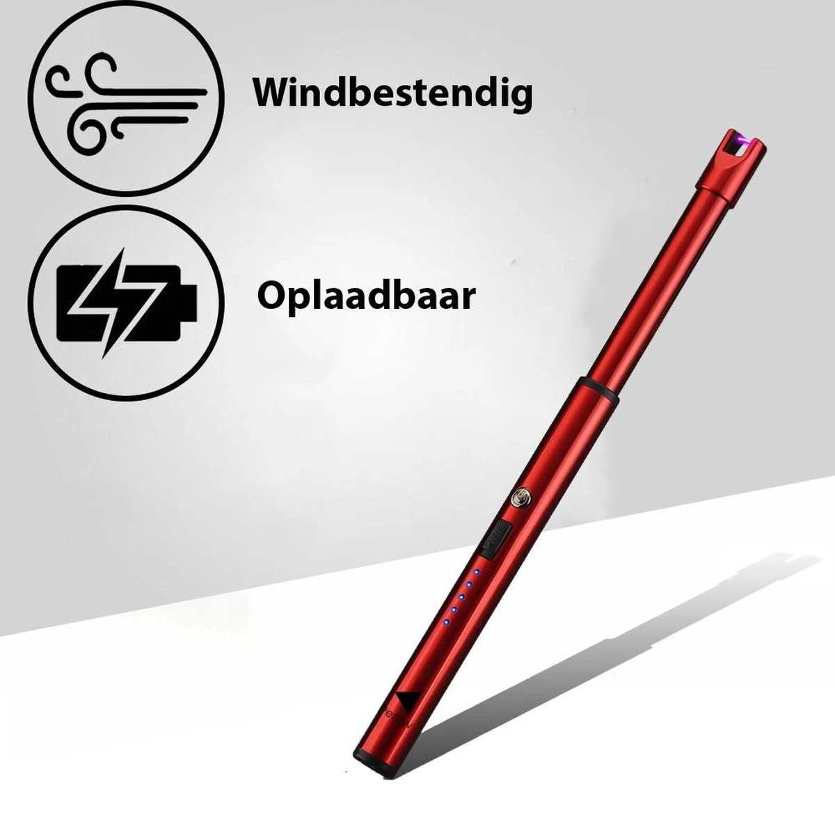 Oplaadbare Lange Dunne Elektrische Aansteker - Duurzame Plasma Aansteker - Inclusief Cadeauverpakking - BBQ – Kaarsen – Rood 4 Oplaadbare Lange Dunne Elektrische Aansteker - Duurzame Plasma Aansteker - Inclusief Cadeauverpakking - BBQ – Kaarsen – Rood - Afbeelding 2