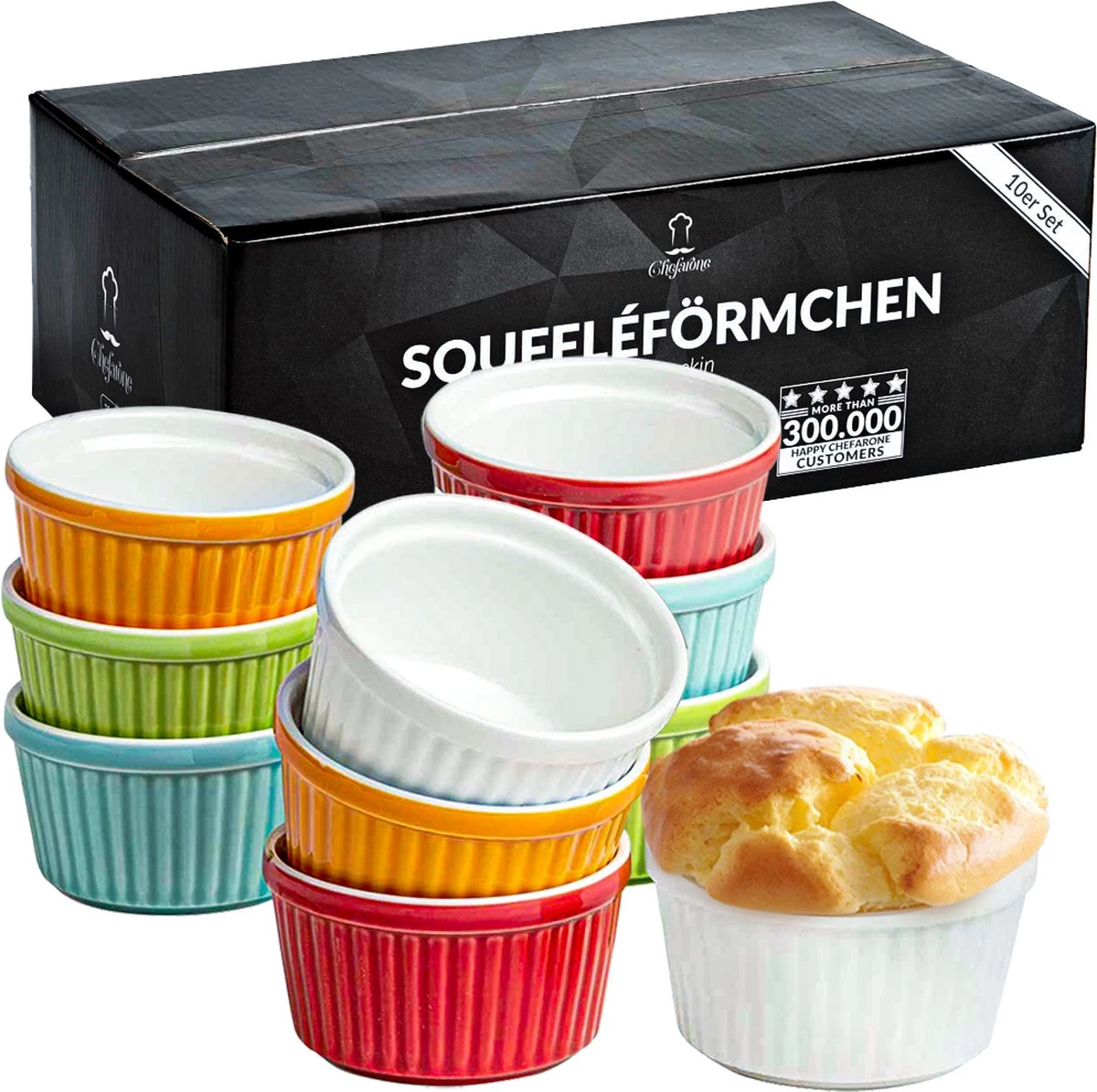 Chefarone Mini Ronde Ovenschalen - Mini Vormpjes Set Van 10 - Bakvormen Keramiek 200 ML - Crème Brulée Schaaltje - Multicolor 2 Chefarone Mini Ronde Ovenschalen - Mini Vormpjes Set Van 10 - Bakvormen Keramiek 200 ML - Crème Brulée Schaaltje - Multicolor