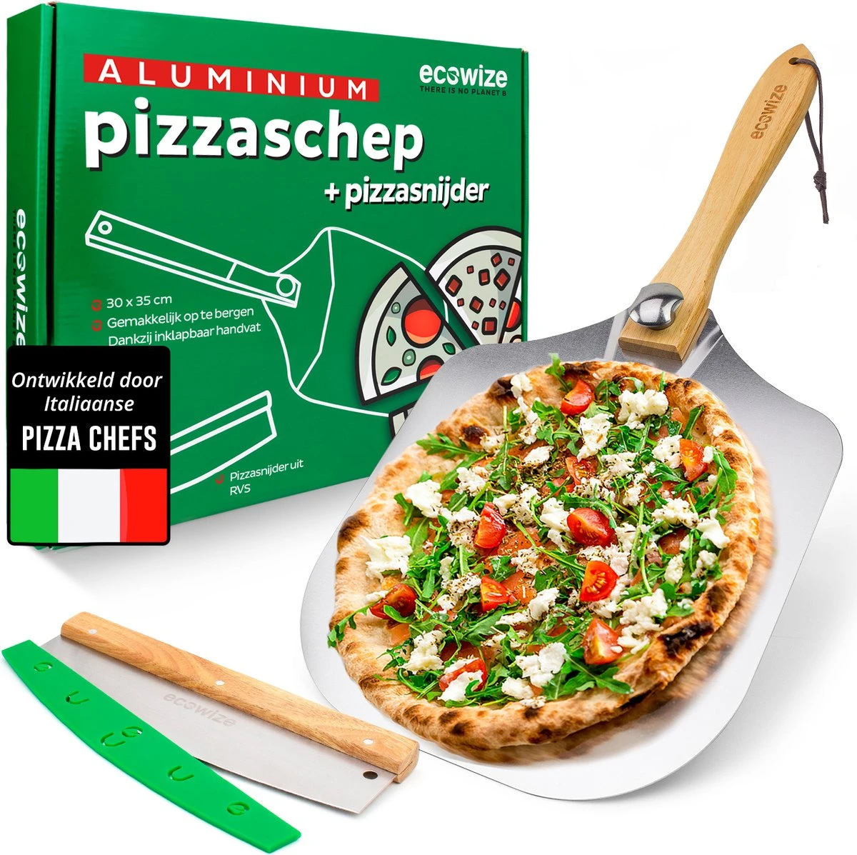Ecowize Pizzaschep Voor BBQ En Oven - Aluminium Pizzaspatel Vierkant 30cm Met Inklapbaar Handvat - Met Extra Professionele Pizzasnijder 3 Ecowize Pizzaschep Voor BBQ En Oven - Aluminium Pizzaspatel Vierkant 30cm Met Inklapbaar Handvat - Met Extra Professionele Pizzasnijder