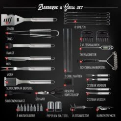 Mountain Jack® 40-Delige Luxe BBQ Grill Accessoires Set In Roestvrij Staal – Barbecue Gereedschap – Tangenset, Vlees Thermometer, Vleestang, Borstel, Spiezen, Vleesmes, Vleesvork -Keuken BBQ 1200x1199 4