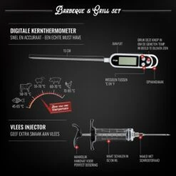 Mountain Jack® 40-Delige Luxe BBQ Grill Accessoires Set In Roestvrij Staal – Barbecue Gereedschap – Tangenset, Vlees Thermometer, Vleestang, Borstel, Spiezen, Vleesmes, Vleesvork -Keuken BBQ 1200x1199 5