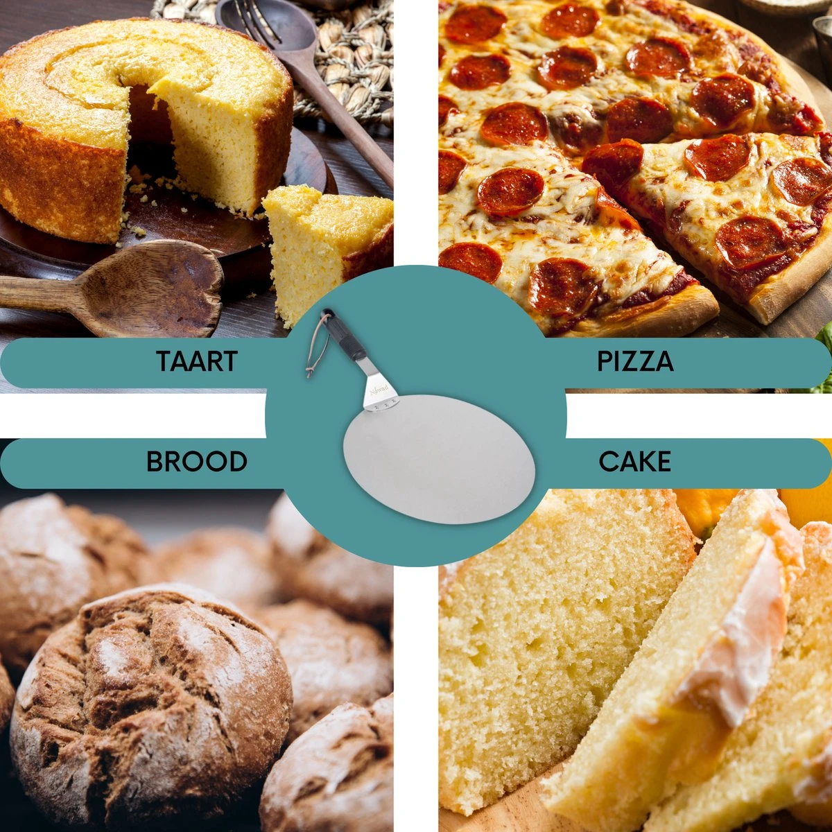 Nowad Pizzaschep RVS Rond - 30,5 Cm - PVC Handvat 7 Nowad Pizzaschep RVS Rond - 30,5 Cm - PVC Handvat - Afbeelding 5