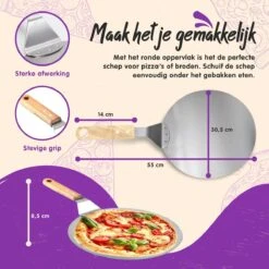 Nowad Pizzaschep RVS Rond Voor BBQ En Oven - 30,5 Cm - Pizzaspatel - Taartschep - Houten Handvat - Ophangbaar - Rond - Vaatwasbestendig - Keukenaccessoires -Keuken BBQ 1200x1200 350