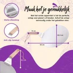 Nowad Pizzaschep RVS Rond Voor BBQ En Oven - 30,5 Cm - Pizzaspatel - Taartschep - Houten Handvat - Ophangbaar - Rond - Vaatwasbestendig - Keukenaccessoires -Keuken BBQ 1200x1200 354