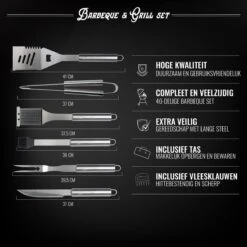 Mountain Jack® 40-Delige Luxe BBQ Grill Accessoires Set In Roestvrij Staal – Barbecue Gereedschap – Tangenset, Vlees Thermometer, Vleestang, Borstel, Spiezen, Vleesmes, Vleesvork -Keuken BBQ 1200x1200 364