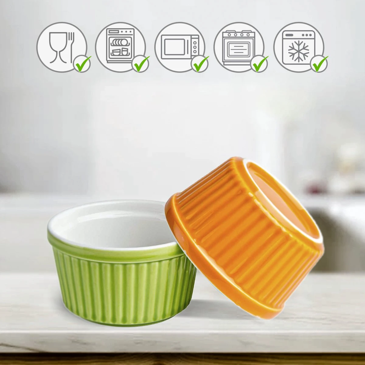 Chefarone Mini Ronde Ovenschalen - Mini Vormpjes Set Van 10 - Bakvormen Keramiek 200 ML - Crème Brulée Schaaltje - Multicolor 4 Chefarone Mini Ronde Ovenschalen - Mini Vormpjes Set Van 10 - Bakvormen Keramiek 200 ML - Crème Brulée Schaaltje - Multicolor - Afbeelding 3