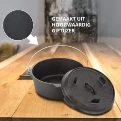 Dutch Mountains Gietijzeren Pannenset 7-delig - Dutch Oven – Braadpan - Grillpan - Hapjespan - Kookset In Houten Transportkist - Deksellifter - Brander -Keuken BBQ 1200x1200 743