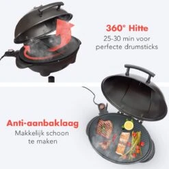 KitchenBrothers Elektrische BBQ - Met Grillplaat - Anti-aanbaklaag - Incl. Plank/Houders - Grilloppervlak 46,5x33,8cm - Tot 300°C - 2400W - Zwart -Keuken BBQ 1200x1200 83
