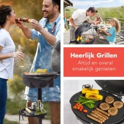 KitchenBrothers Elektrische BBQ - Met Grillplaat - Anti-aanbaklaag - Incl. Plank/Houders - Grilloppervlak 46,5x33,8cm - Tot 300°C - 2400W - Zwart -Keuken BBQ 1200x1200 86