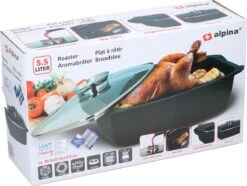 Alpina - Braadslede - Braadpan - Met Glazen Deksel - Aromaknop - 5,5 Liter - Zwart -Keuken BBQ 1200x904