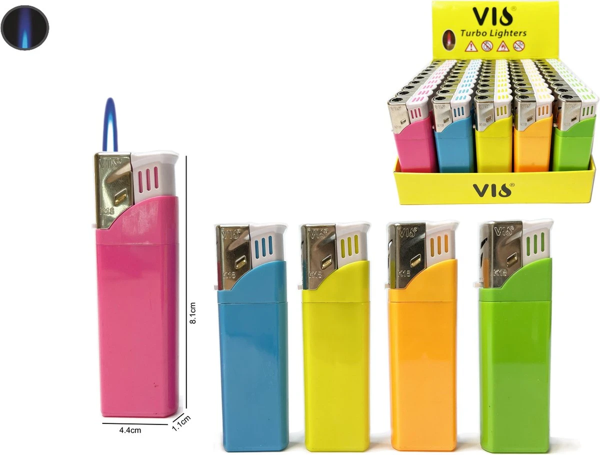Stormaanstekers Turbo Aanstekers Neon Kleur - Merk Unilite Vio - Tray Van 50 Stuks - Navulbaar. 3 Stormaanstekers Turbo Aanstekers Neon Kleur - Merk Unilite Vio - Tray Van 50 Stuks - Navulbaar.