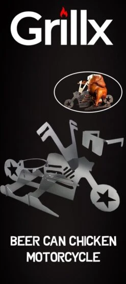 GrillX Beer Can Chicken Houder - Kiphouder Motorcycle - BBQ Accesoires - Bierkip - Barbeque Gereedschap - Chicken Sitter -Keuken BBQ 533x1200