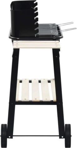 Verrijdbare Barbecue – Houtskool/Briketten - Verstelbare Grillplaat – Houten Tafel – Winscherm – Gewicht 5.9kg -Keuken BBQ 630x1200