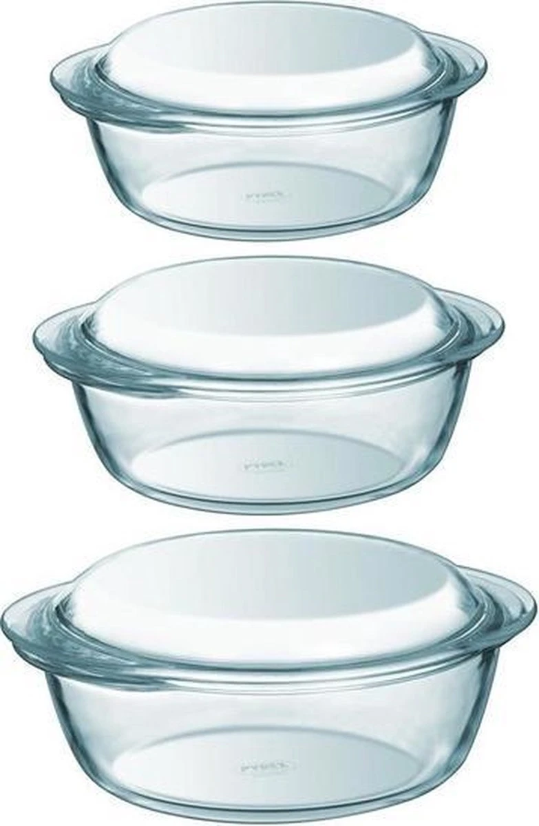 Pyrex 3x Ronde Glazen Ovenschalen Met Deksel 1,4/2,1/3 Liter - Ovenschaal/braadslede - Ovenschotel Schalen - Bakvorm 3 Pyrex 3x Ronde Glazen Ovenschalen Met Deksel 1,4/2,1/3 Liter - Ovenschaal/braadslede - Ovenschotel Schalen - Bakvorm