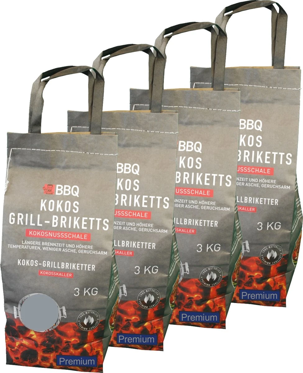 Kokosbriketten 12KG Hoogwaardige Kwaliteit Voor De BBQ, 4 Zakken á 3kg, Kokosnootbriketten, Weber Formaat Briketten. 3 Kokosbriketten 12KG Hoogwaardige Kwaliteit Voor De BBQ, 4 Zakken á 3kg, Kokosnootbriketten, Weber Formaat Briketten.