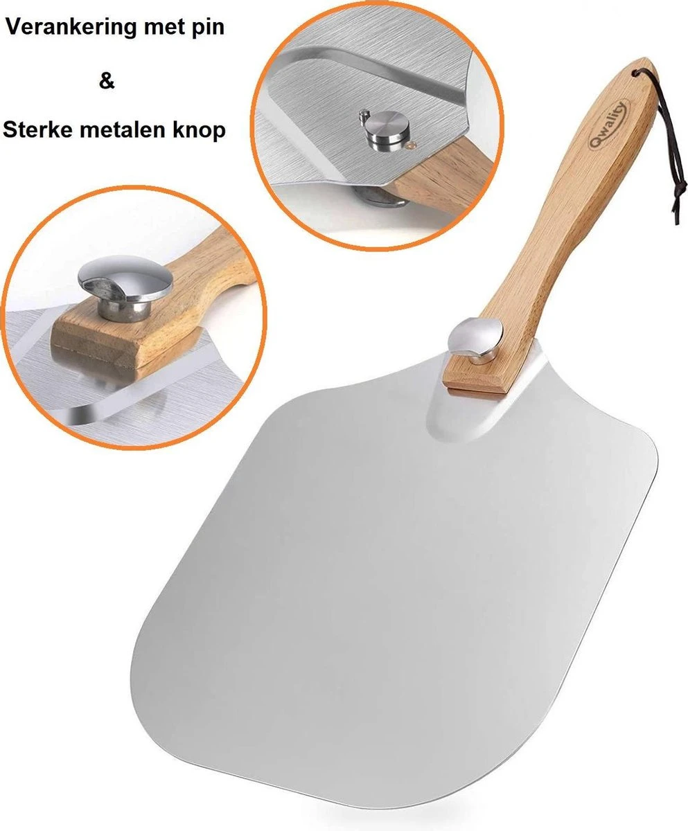 Pizzaschep – Inclusief Pizzasnijder – Opvouwbaar – Pizzaspatel – Pizza Schep – Taartschep – 30cm - Qwality 4 Pizzaschep – Inclusief Pizzasnijder – Opvouwbaar – Pizzaspatel – Pizza Schep – Taartschep – 30cm - Qwality - Afbeelding 2
